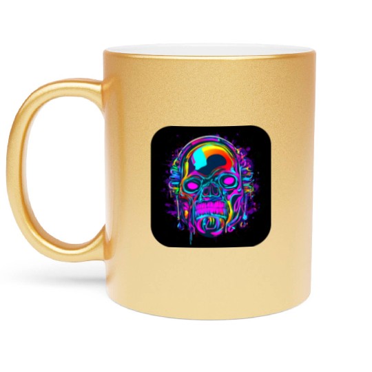 Neon Style Skull Rave Party Glow Metallic Mugs