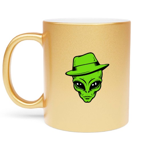 Grey Alien Retro Gangster Metallic Mugs