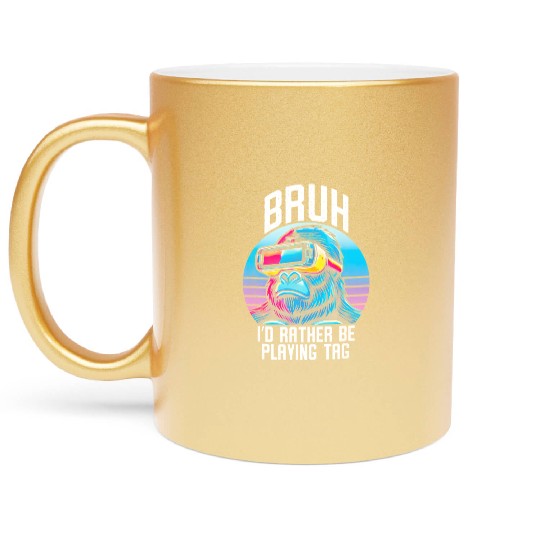 Bruh VR Gorilla Funny Gaming Virtual Reality Metallic Mugs