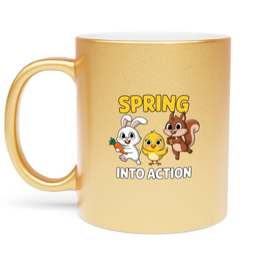 Spring Into Action- Cute Bunny, Chick and Squirrel Metallic Mugs