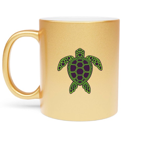 Green Neon Lava Sea Turtle Design Metallic Mugs