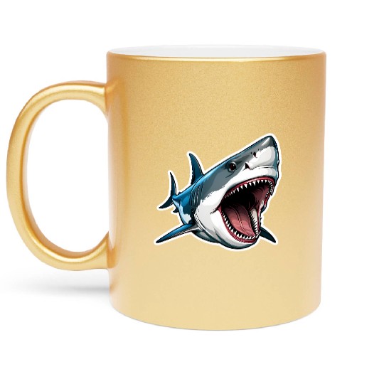 Big White Shark Attack Metallic Mugs