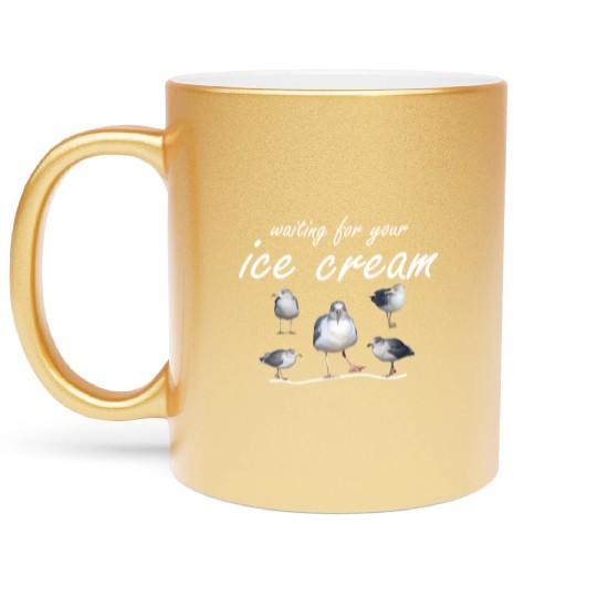 ice cream seagull sea sailing coast ocean Metallic Mugs