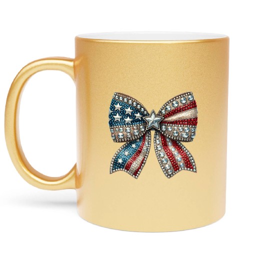 Patriotic Rhinestone Bow Metallic Mugs