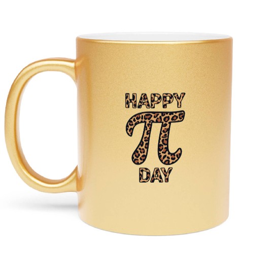 Happy Pi Day Leopard Print Celebration with Math Metallic Mugs