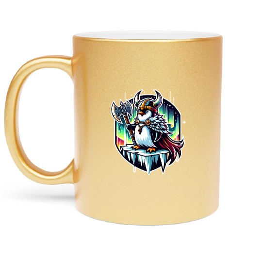 Viking Penguin Conquering Northern Lights Metallic Mugs