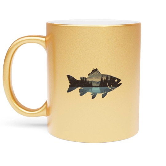 Serene Wilderness Fish Scene Nature Lovers Artwork Metallic Mugs