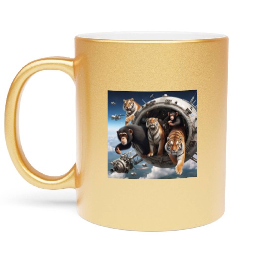 Tigers and chimpanzees and bears spacecraft Metallic Mugs