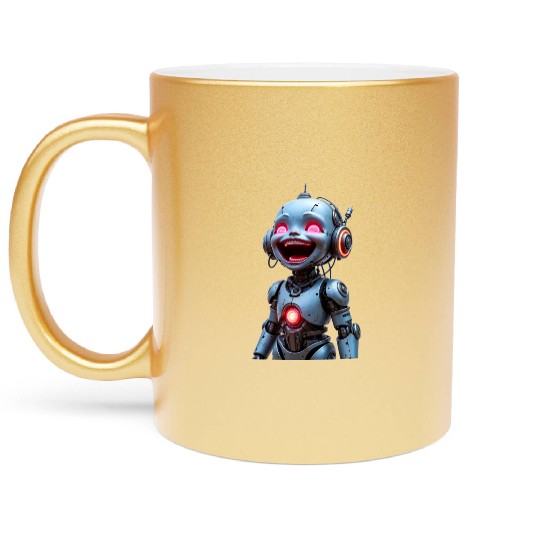 Scrap Metal Robot Baby huge smile Metallic Mugs