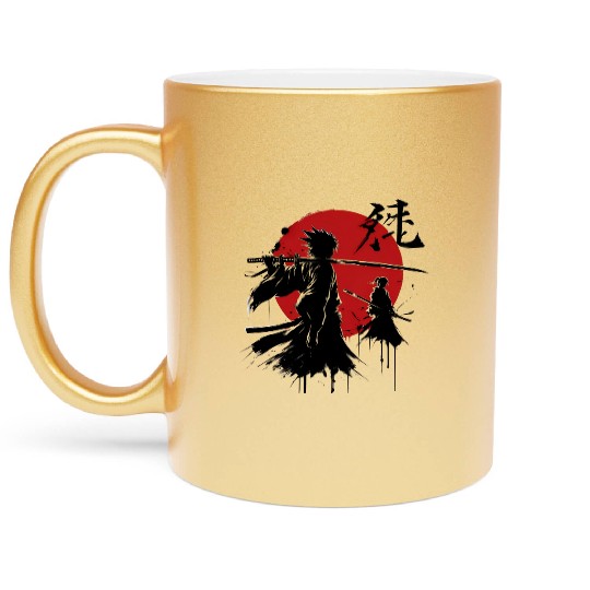 Shadow Samurai Warriors Under Blood Moon Metallic Mugs