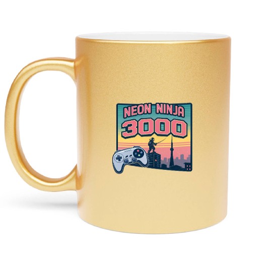 Neon Ninja 3000 - Retro Video Game Metallic Mugs