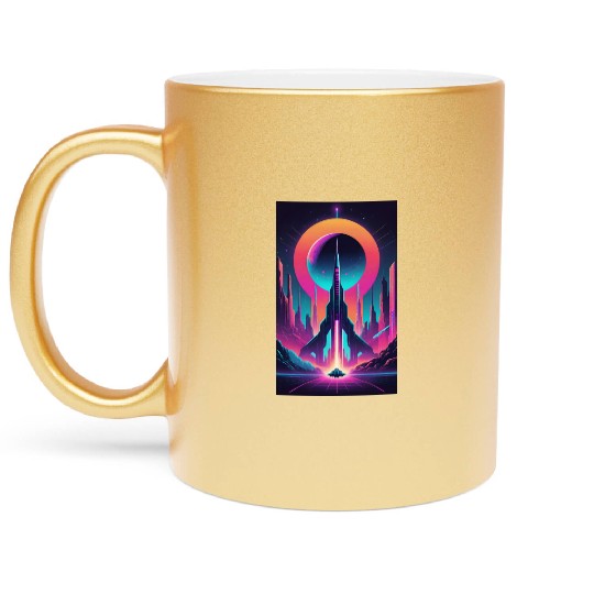 Neon Horizon: The Future of Space Exploration Metallic Mugs