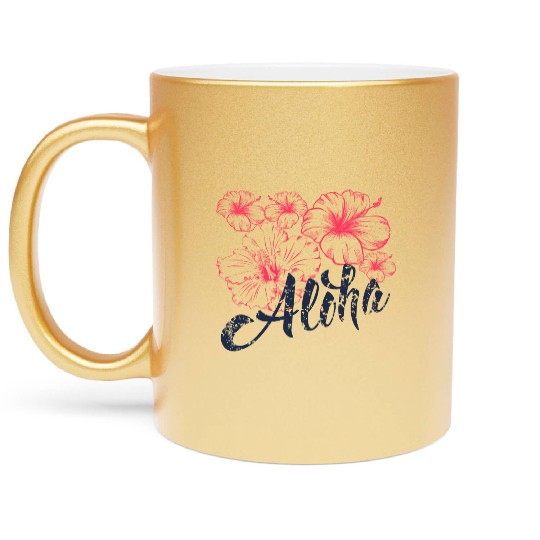 Aloha Red Hibiscus Flower Metallic Mugs