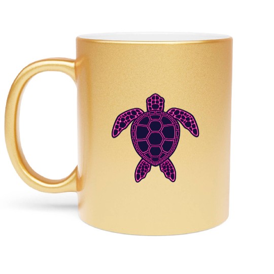 Hot Pink Neon Lava Sea Turtle Design Metallic Mugs