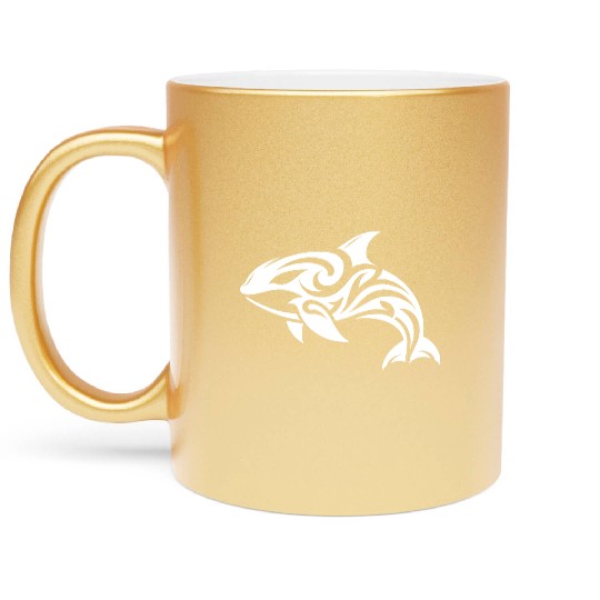 Sleek Elegant Orca T Tattoo Style Metallic Mugs