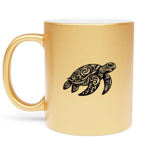 Ornamental Beauty Of A Sea Turtle Metallic Mugs