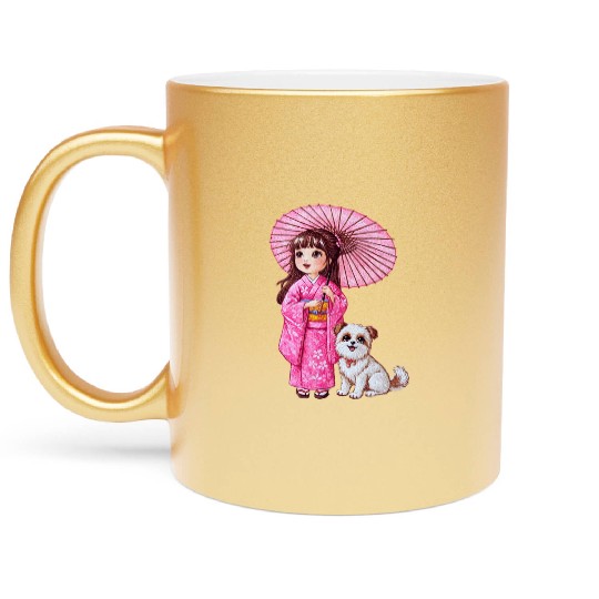 Kimono Girl & Her Loyal Pup Metallic Mugs