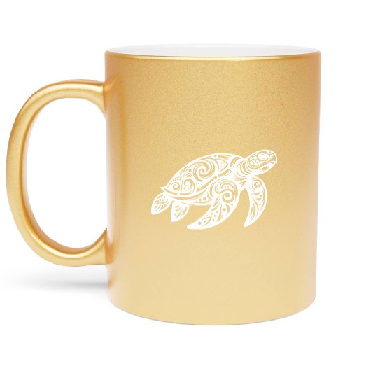 Ornamental Beauty Of A Sea Turtle Metallic Mugs