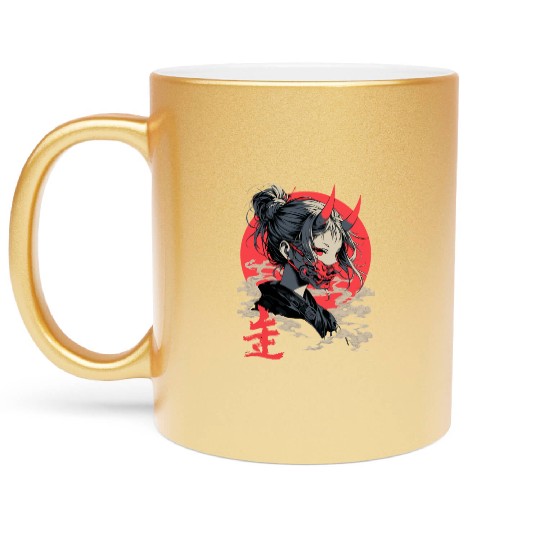 Beautiful Japanese Demon Anime Girl Waifu Geisha Metallic Mugs