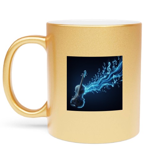 Neon Blue Violin Metallic Mugs