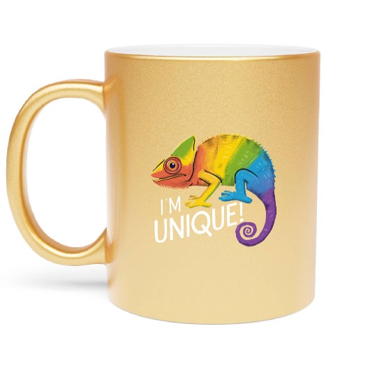 Rainbow Chameleon - "I'm Unique!" Colorful Animal Metallic Mugs