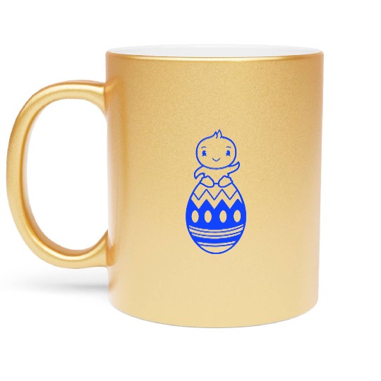 Chick Sits On Giant Easter Egg Waving Easter Sweet Metallic Mugs