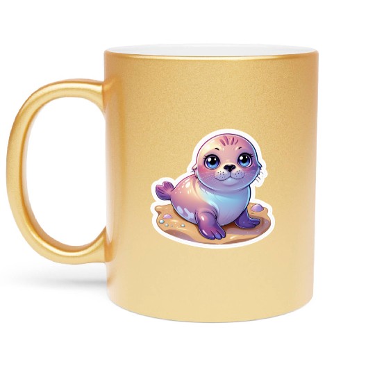 Adorable Seal Sticker Metallic Mugs