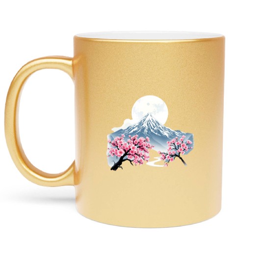 Japanese mount fuji Sakura tree Cherry blossom Metallic Mugs