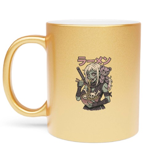Zombie Ramen Anime Ninja Girl Japanese Horror Metallic Mugs