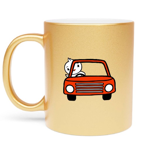 Duck Car Driver Fast Vehicle Greeting Waving Cute Metallic Mugs
