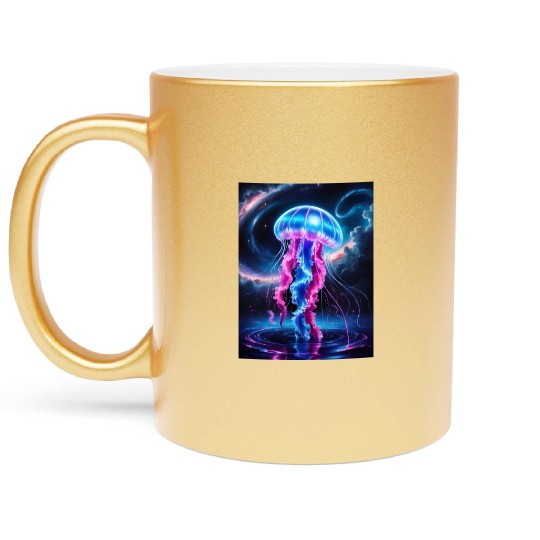 A mesmerizing neon jellyfish gracefully floating Metallic Mugs