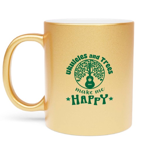 Ukuleles and Trees make me Happy green Metallic Mugs