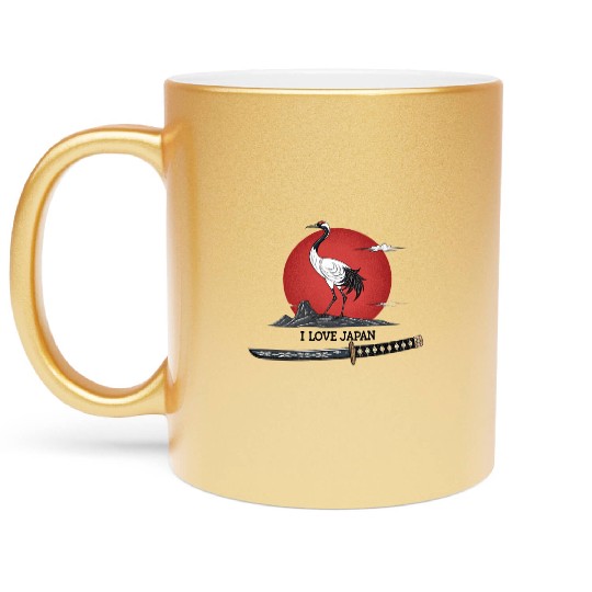 Japanese Crane with Katana and MounT FUJI POSTER Metallic Mugs