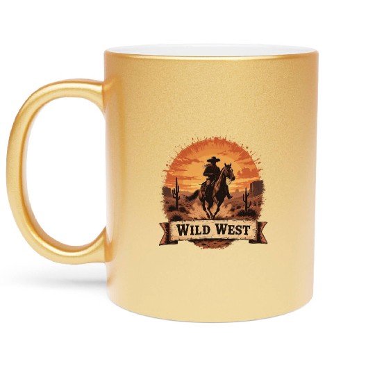 Riding the Wild West Cowboy Silhouette at Sunse Metallic Mugs