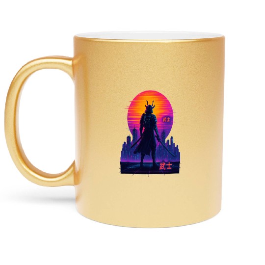 Neon Samurai - Cyberpunk Warrior Art Metallic Mugs