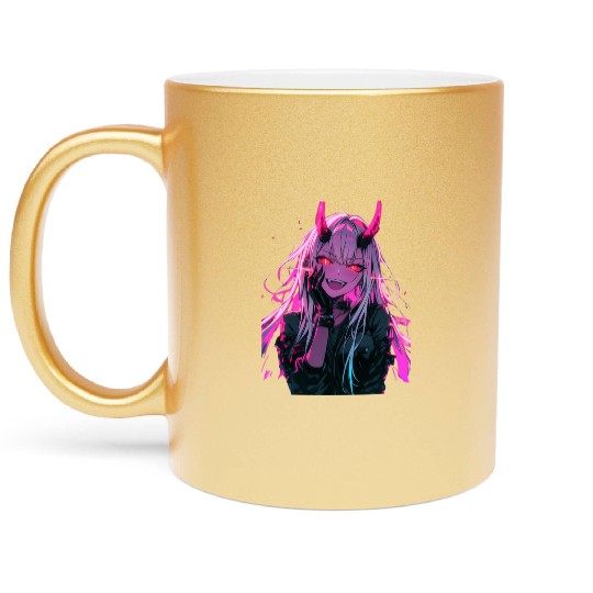 Anime Demon Girl Kawaii Waifu Japanese Anime Metallic Mugs
