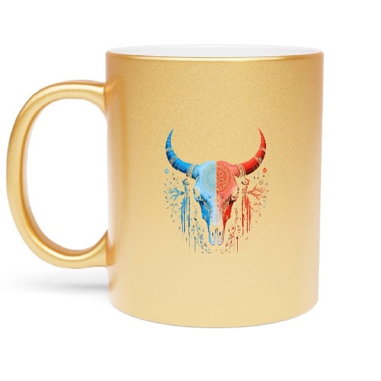 Tribal Skull Design Red Blue Split Art Metallic Mugs