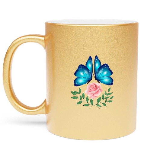 Butterfly. Flower. Rose. Joy. spring. Spring break Metallic Mugs