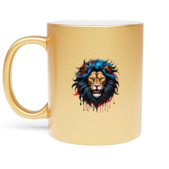 Fierce Fantasy Lion – Stylized Majesty in Motion Metallic Mugs