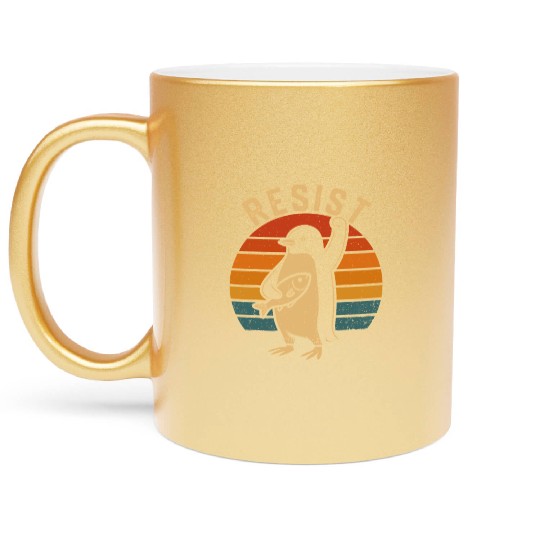 Funny Protest Against Tariffs Resist Penguin Metallic Mugs