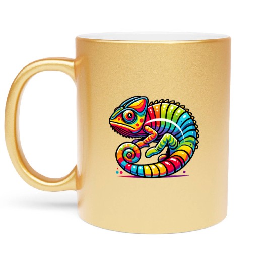 Colorful Chameleon Vibrant Rainbow Lizard Metallic Mugs