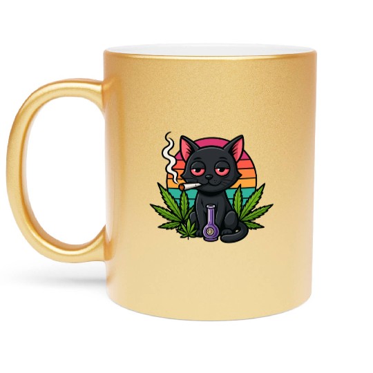 Cute Cat Smoking Weed Metallic Mugs