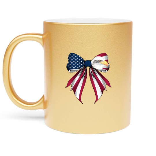 Coquette Bow Bald Eagle Bird US Flag Patriotic Metallic Mugs