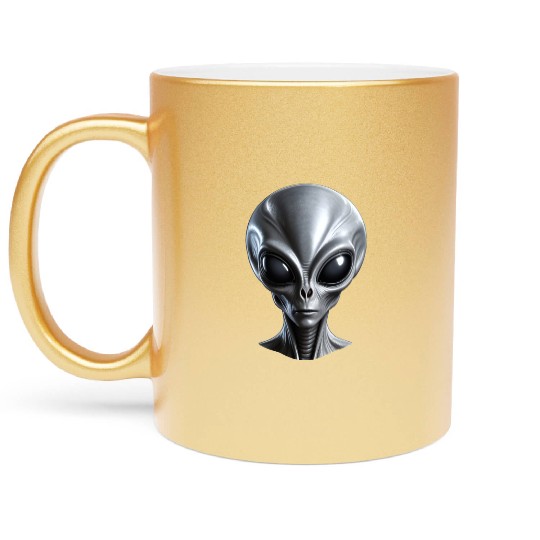 Real Grey Alien with a big head Metallic Mugs