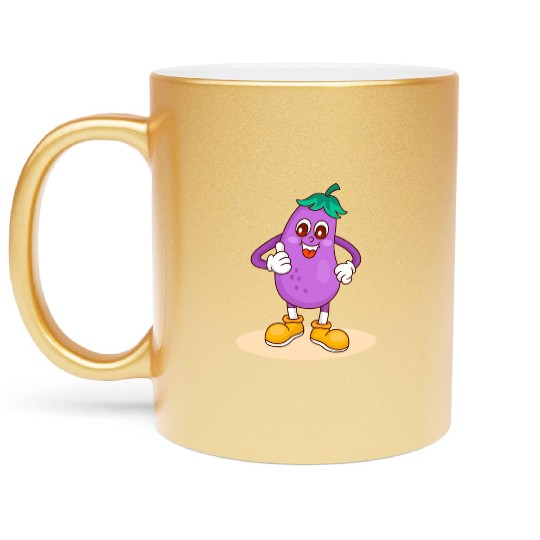 Animated Eggplant Character Design Metallic Mugs