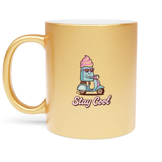 Stay Cool – Ice Cream on Scooter Metallic Mugs