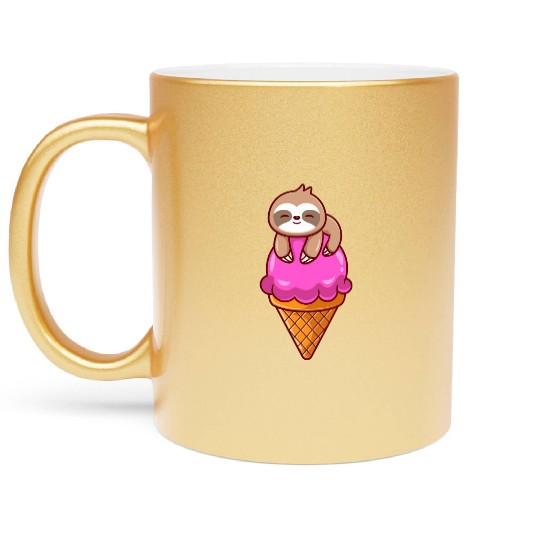 Adorable Sloth on Ice Cream Cone Print Metallic Mugs