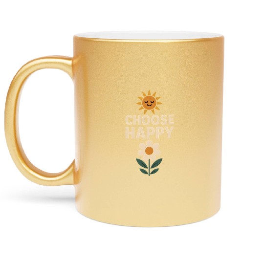 Choose Happy Retro Positivity Sun and Flower Metallic Mugs
