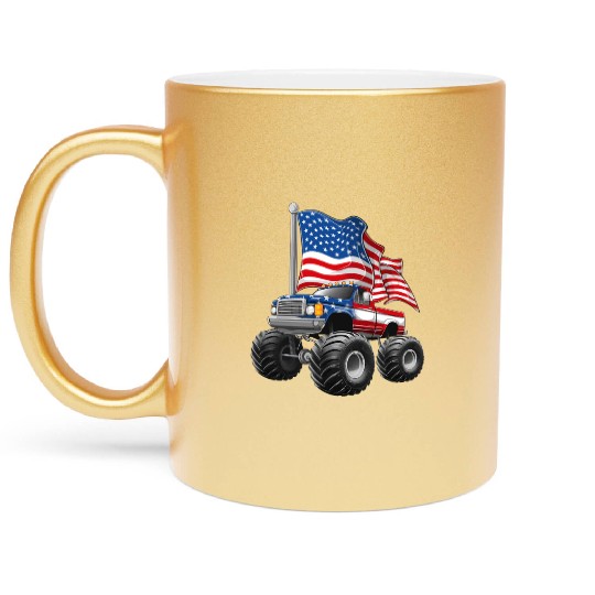 Monster Truck American Flag 4th Of July Metallic Mugs