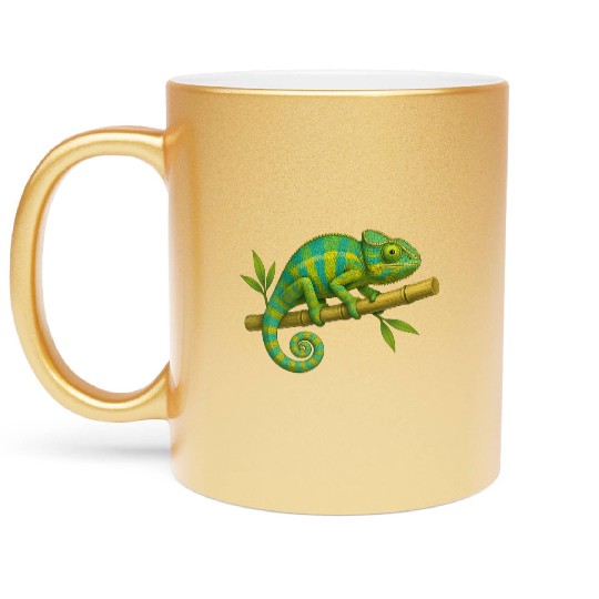 Colorful Chameleon on Bamboo Branch Metallic Mugs